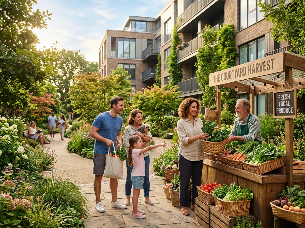 Community courtyard morning vegetable stall